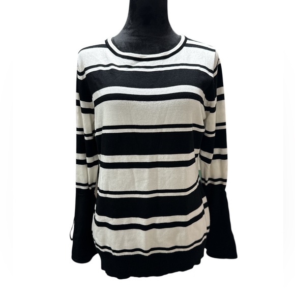Vila Milano Sweaters - Vila Milano Striped Bell Sleeve Sweater Medium Black White Nautical Knit